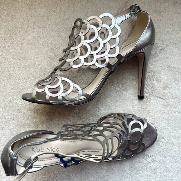 Klub Nico Millie Gun Metal Cutout Leather High Heel Sandals Women 11 Sexy Party - Picture 14 of 14